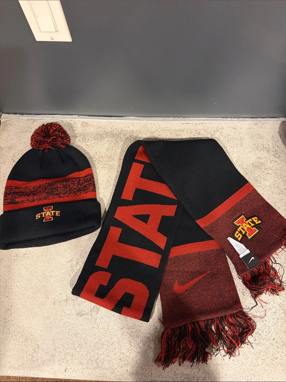 Nike Iowa State Black and Cardinal Pom Beanie and Scarf Set